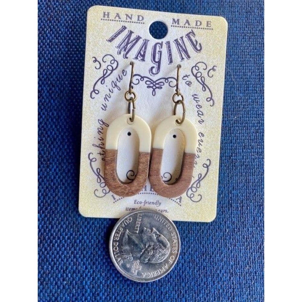 Metric Forest Studio Handmade Dangle Drop Earrings Wood Brass Resin Eco Indie‎